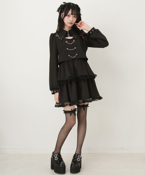 角襟十字架スタッズベルトティアードワンピース（ワンピース