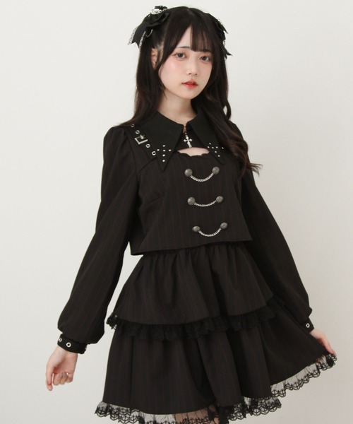 角襟十字架スタッズベルトティアードワンピース（ワンピース