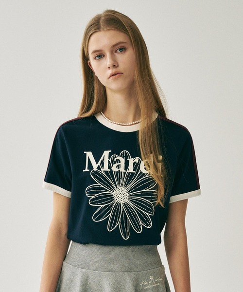 Mardi Mercredi マルディ Tシャツ NAVY APPLEGREEN Mardi Mercredi Gradation Flower T-Shirt Navy/Apple Green – voilà.id