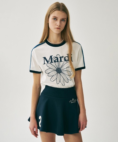 SLIM RINGER TSHIRT FLOWERMARDI（Tシャツ/カットソー）｜Mardi