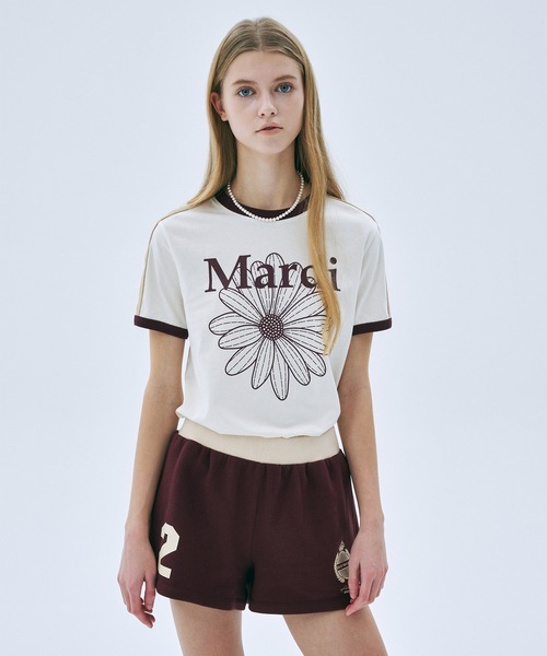 SLIM RINGER TSHIRT FLOWERMARDI（Tシャツ/カットソー）｜Mardi