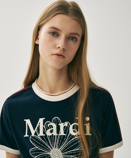 【正規品新品】FREE SIZE マルディメクルディ リンガーTシャツ SLIM RINGER TSHIRT FLOWERMARDI（Tシャツ/カットソー）｜Mardi