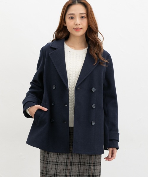 Honeys（ハニーズ）の「【抗菌防臭・静電気軽減】ピーコート（ピーコート・レディース・ダークベージュ/ネイビー/ブラック/ライトベージュ/ヘザーチャコール・L/LL/M/S）」の5枚目の写真