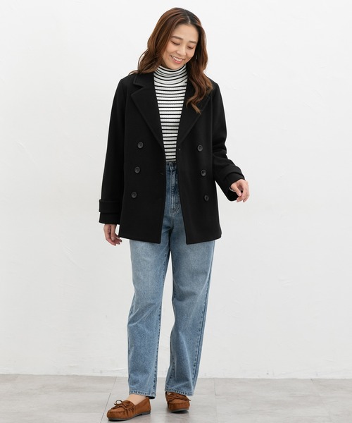 Honeys（ハニーズ）の「【抗菌防臭・静電気軽減】ピーコート（ピーコート・レディース・ダークベージュ/ネイビー/ブラック/ライトベージュ/ヘザーチャコール・L/LL/M/S）」の7枚目の写真