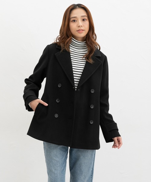 Honeys（ハニーズ）の「【抗菌防臭・静電気軽減】ピーコート（ピーコート・レディース・ダークベージュ/ネイビー/ブラック/ライトベージュ/ヘザーチャコール・L/LL/M/S）」の12枚目の写真