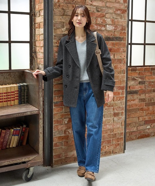 Honeys（ハニーズ）の「【抗菌防臭・静電気軽減】ピーコート（ピーコート・レディース・ダークベージュ/ネイビー/ブラック/ライトベージュ/ヘザーチャコール・L/LL/M/S）」の19枚目の写真