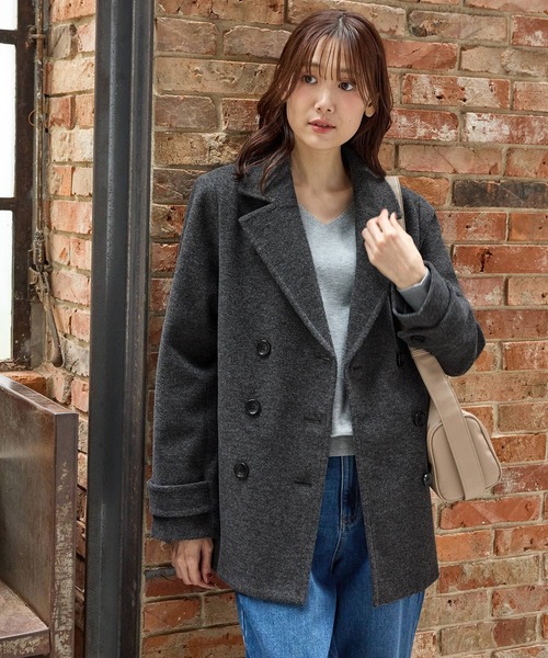 Honeys（ハニーズ）の「【抗菌防臭・静電気軽減】ピーコート（ピーコート・レディース・ダークベージュ/ネイビー/ブラック/ライトベージュ/ヘザーチャコール・L/LL/M/S）」の20枚目の写真