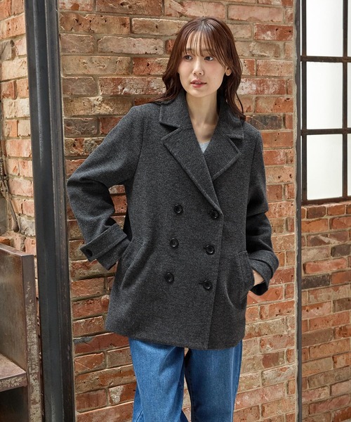 Honeys（ハニーズ）の「【抗菌防臭・静電気軽減】ピーコート（ピーコート・レディース・ダークベージュ/ネイビー/ブラック/ライトベージュ/ヘザーチャコール・L/LL/M/S）」の21枚目の写真