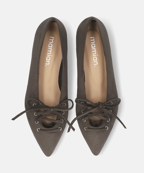 MAMIAN（マミアン）の「レースアップデザイン フラットシューズ（パンプス・レディース・グレイッシュベージュ/チャコール/レッド/ブラック・22.5cm/24.0cm/23.5cm/23.0cm/25.0cm/24.5cm）」の14枚目の写真