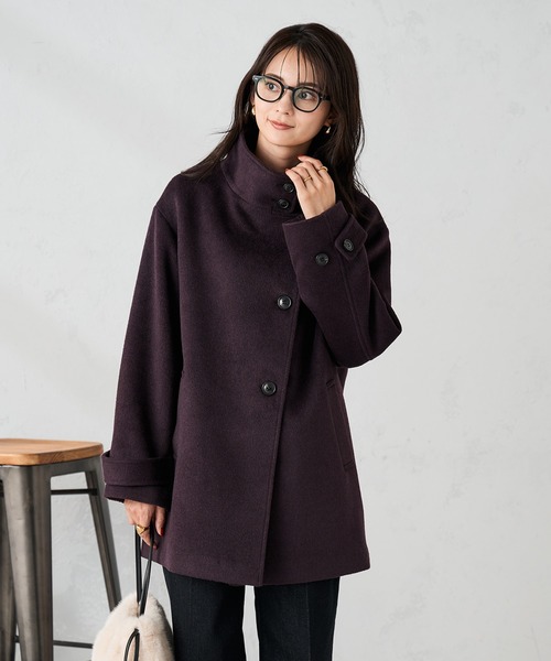 a.v.v(アーヴェヴェ)の「スタンドカラーミディコート(チェスターコート・レディース・ボルドー/ライトグレー/ブルー/ブラック・36/38/40/42/34)」の1枚目の写真