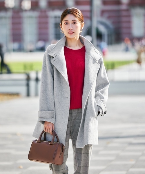 a.v.v(アーヴェヴェ)の「スタンドカラーミディコート(チェスターコート・レディース・ボルドー/ライトグレー/ブルー/ブラック・36/38/40/42/34)」の5枚目の写真