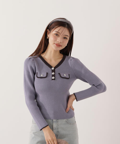 PROPORTION BODY DRESSING（プロポーションボディドレッシング）の「＜ウォッシャブル＞フラップポケット付きニット / 1215270016（ニット/セーター・レディース・ブルー/ブラック/ホワイト系その他・MEDIUM/SMALL）」の2枚目の写真