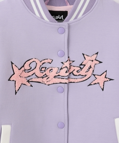 X-girl Stages(エックスガールステージス)の「ロゴ刺しゅうダンボールニットスタジャン(スタジャン・キッズ・ブラック/ラベンダー・130cm/110cm/120cm/140cm/100cm/90cm)」の6枚目の写真