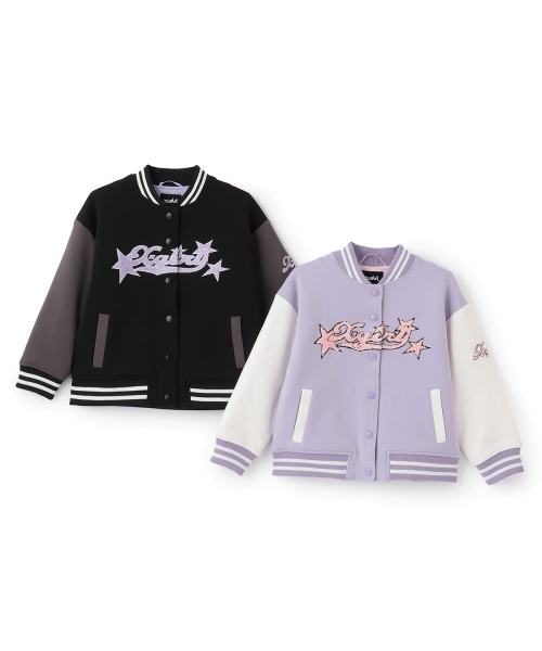 X-girl Stages(エックスガールステージス)の「ロゴ刺しゅうダンボールニットスタジャン(スタジャン・キッズ・ブラック/ラベンダー・130cm/110cm/120cm/140cm/100cm/90cm)」の12枚目の写真