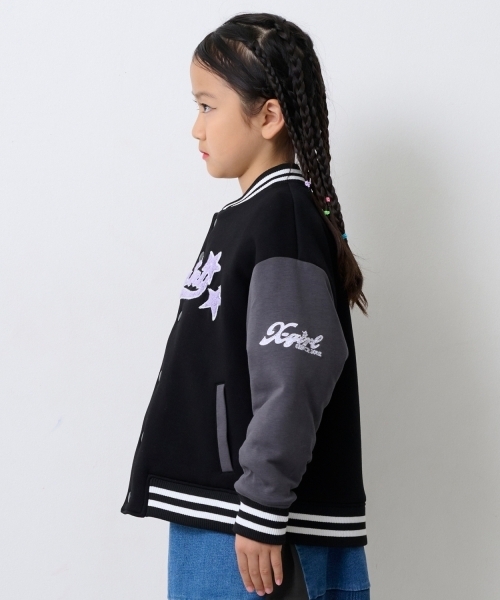 X-girl Stages(エックスガールステージス)の「ロゴ刺しゅうダンボールニットスタジャン(スタジャン・キッズ・ブラック/ラベンダー・130cm/110cm/120cm/140cm/100cm/90cm)」の16枚目の写真