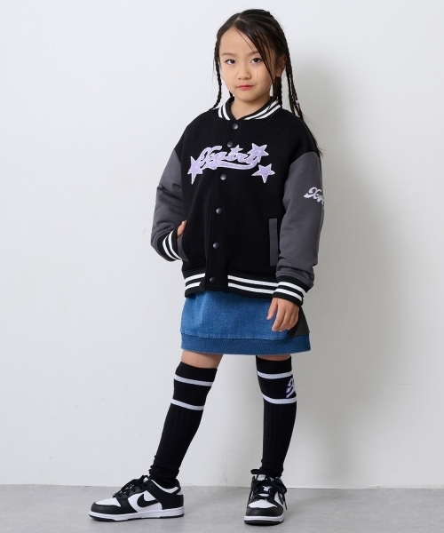 X-girl Stages(エックスガールステージス)の「ロゴ刺しゅうダンボールニットスタジャン(スタジャン・キッズ・ブラック/ラベンダー・130cm/110cm/120cm/140cm/100cm/90cm)」の18枚目の写真