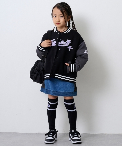 X-girl Stages(エックスガールステージス)の「ロゴ刺しゅうダンボールニットスタジャン(スタジャン・キッズ・ブラック/ラベンダー・130cm/110cm/120cm/140cm/100cm/90cm)」の19枚目の写真