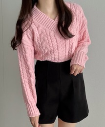 Cham.（チャム）の「Vネックケーブルニットトップス（ニット/セーター）」
