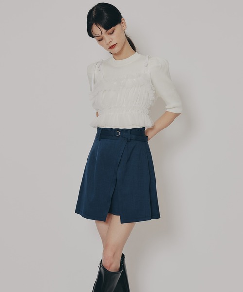 REDYAZEL(レディアゼル)の「ベロアリボンチュールビスチェ×ニットトップス(Tシャツ/カットソー・レディース・ブラック/オフホワイト/ピンク/ネイビー・FREE)」の6枚目の写真