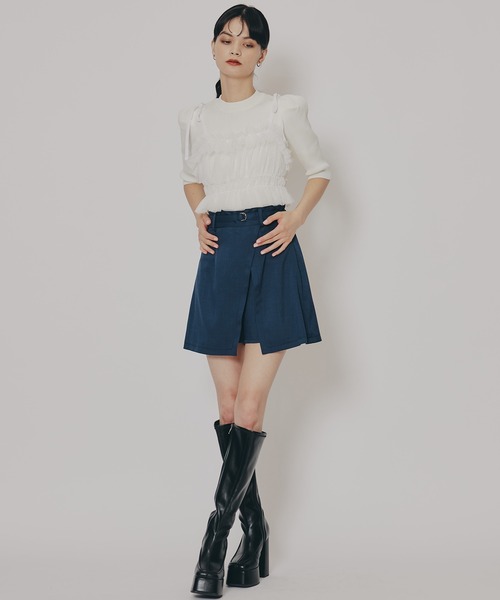 REDYAZEL(レディアゼル)の「ベロアリボンチュールビスチェ×ニットトップス(Tシャツ/カットソー・レディース・ブラック/オフホワイト/ピンク/ネイビー・FREE)」の7枚目の写真