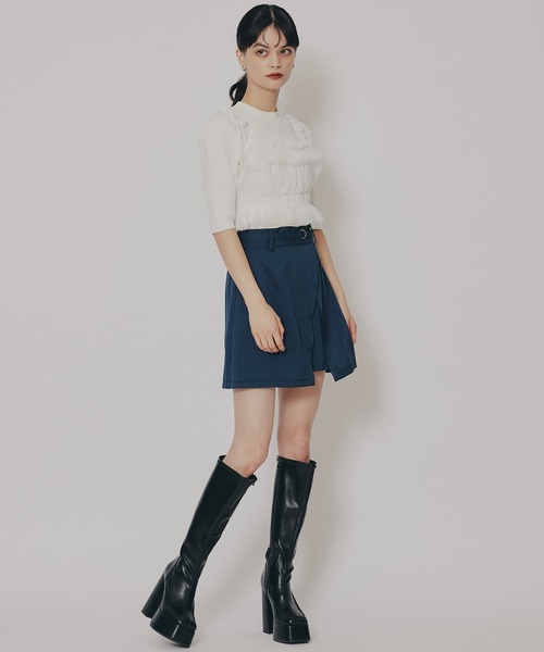 REDYAZEL(レディアゼル)の「ベロアリボンチュールビスチェ×ニットトップス(Tシャツ/カットソー・レディース・ブラック/オフホワイト/ピンク/ネイビー・FREE)」の5枚目の写真