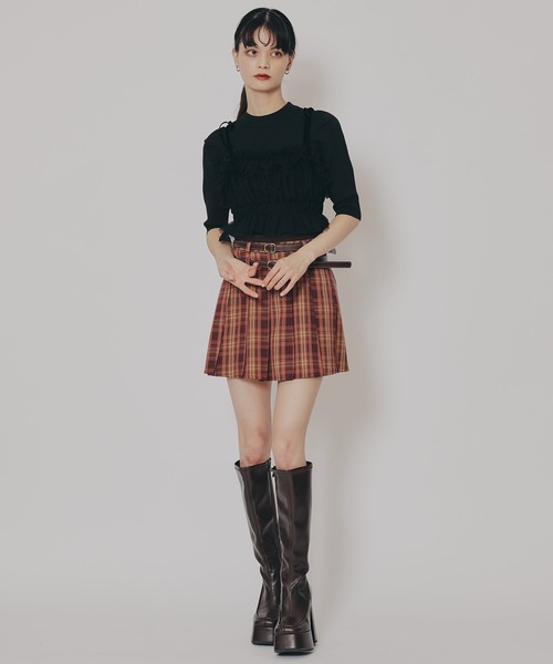 REDYAZEL(レディアゼル)の「ベロアリボンチュールビスチェ×ニットトップス(Tシャツ/カットソー・レディース・ブラック/オフホワイト/ピンク/ネイビー・FREE)」の12枚目の写真