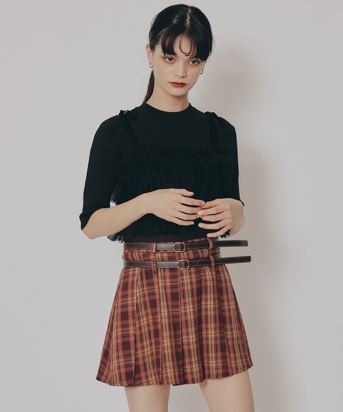 REDYAZEL(レディアゼル)の「ベロアリボンチュールビスチェ×ニットトップス(Tシャツ/カットソー・レディース・ブラック/オフホワイト/ピンク/ネイビー・FREE)」の10枚目の写真