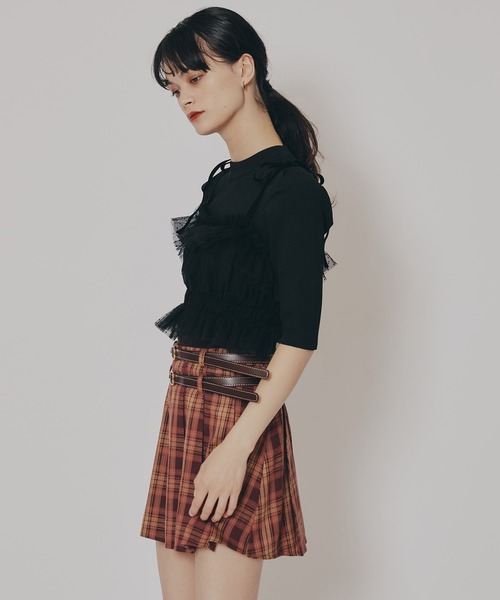 REDYAZEL(レディアゼル)の「ベロアリボンチュールビスチェ×ニットトップス(Tシャツ/カットソー・レディース・ブラック/オフホワイト/ピンク/ネイビー・FREE)」の15枚目の写真