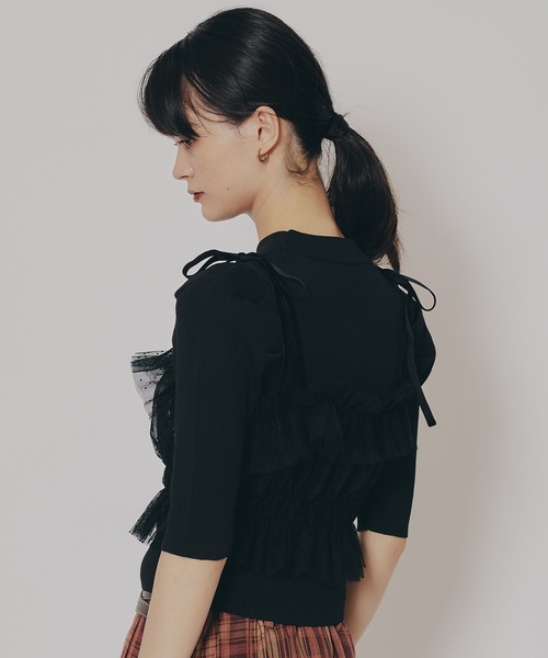 REDYAZEL(レディアゼル)の「ベロアリボンチュールビスチェ×ニットトップス(Tシャツ/カットソー・レディース・ブラック/オフホワイト/ピンク/ネイビー・FREE)」の11枚目の写真