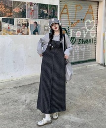 almo | 【portulaca】ストライプデニムジャンパースカート(デニムスカート)