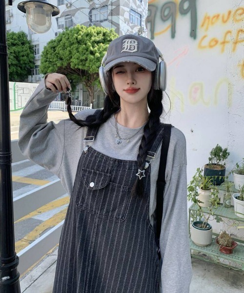 almo（アルモ）の「【portulaca】ストライプデニムジャンパースカート（デニムスカート・レディース・ネイビー・FREE）」の9枚目の写真