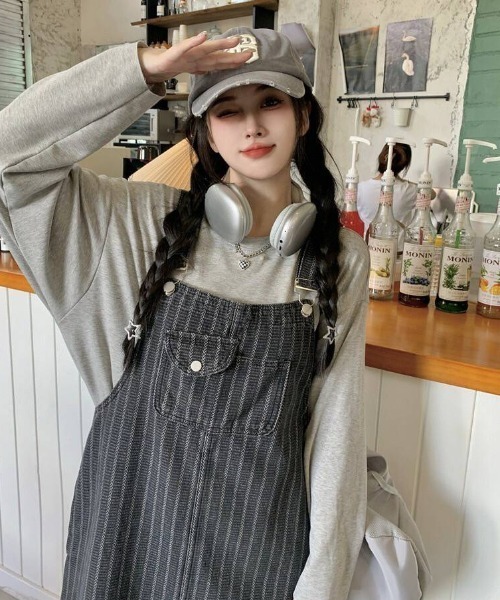 almo（アルモ）の「【portulaca】ストライプデニムジャンパースカート（デニムスカート・レディース・ネイビー・FREE）」の10枚目の写真