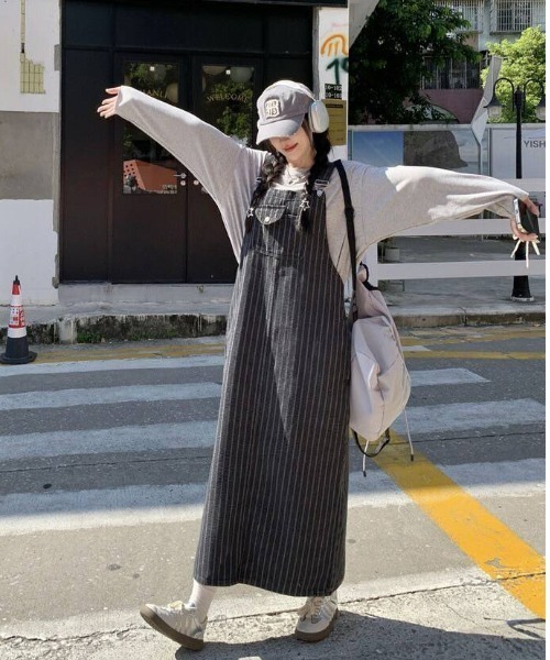 almo（アルモ）の「【portulaca】ストライプデニムジャンパースカート（デニムスカート・レディース・ネイビー・FREE）」の12枚目の写真