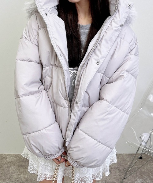 INGNI（イング）の「エコファー取り外し中綿ジャケット（ダウンジャケット/コート・レディース・オフホワイト/グレー系その他/ブラック・M）」の3枚目の写真