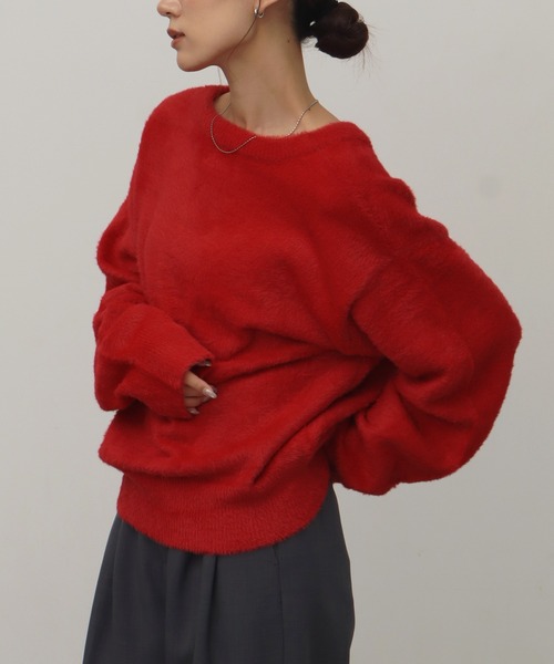NOGLE(ノグル)の「【NOGLE/ノグル】オフショルミニシャギーVネックニット(ニット/セーター・レディース・ブラック/アイボリー/レッド/ブルー・FREE)」の8枚目の写真