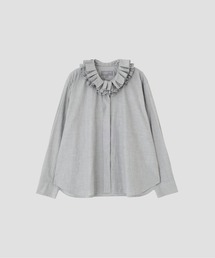 MARGARET HOWELL フリル付きシャツ サイズ1 グレー 美品 MARGARET HOWELL フリル付きシャツ サイズI グレー □美品