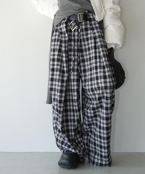 chuclla（チュクラ）の「ワイドタックチェックパンツ chw25a098