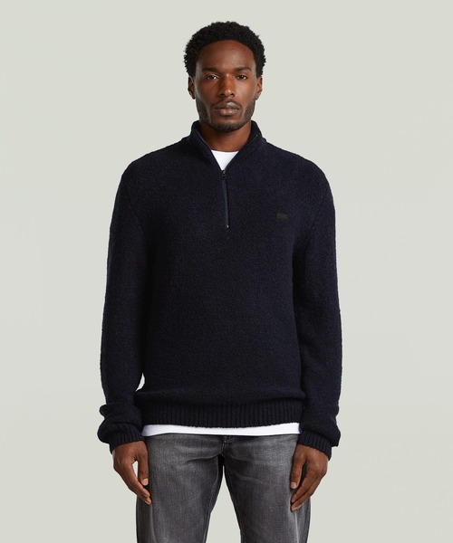 セール】Boucle Skipper Knit/ブークレスキッパーハーフジップニット 