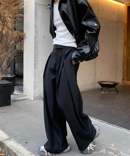 セール】【NOWLE】センターライン ダブルプリーツ ドレープ フレア