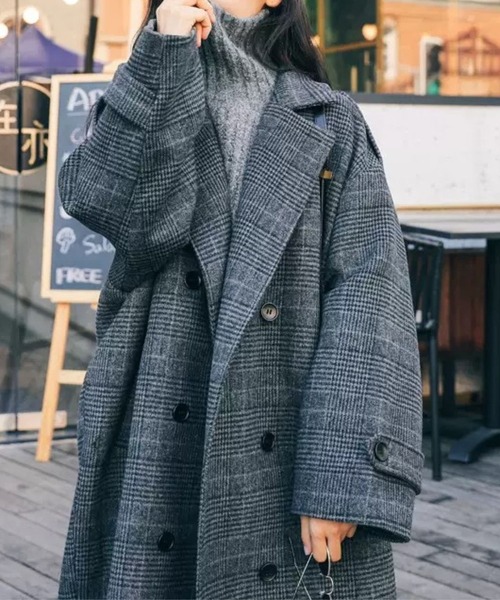 CADBURY(キャドバリー)の「チェック柄チェスターコート(チェスターコート・レディース・グレー・SMALL/MEDIUM/LARGE/X-LARGE)」の1枚目の写真