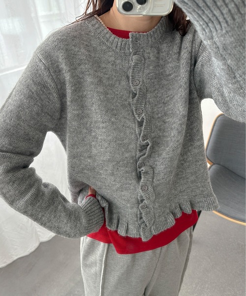 PILIT(ピリット)の「フリルカーディガン(カーディガン/ボレロ・レディース・グレー/チャコールグレー/グレイッシュベージュ・MEDIUM)」の3枚目の写真