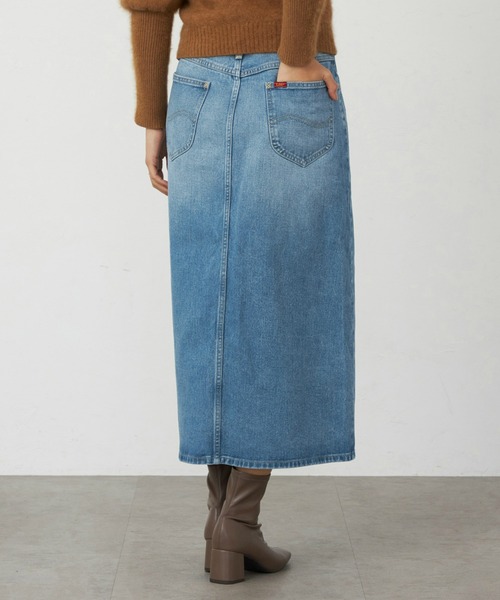 Lee（リー）の「リニューアル Lee BABE ストレッチ/ミドル丈デニムスカート 【豊富なサイズ展開XS-XL】（デニムスカート・レディース・インディゴブルー/ライトインディゴブルー・X-SMALL/MEDIUM/LARGE/X-LARGE/SMALL）」の2枚目の写真