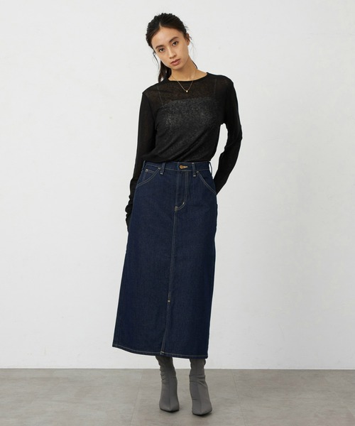 Lee（リー）の「リニューアル Lee BABE ストレッチ/ミドル丈デニムスカート 【豊富なサイズ展開XS-XL】（デニムスカート・レディース・インディゴブルー/ライトインディゴブルー/ブラック系その他・X-SMALL/MEDIUM/LARGE/X-LARGE/SMALL）」の12枚目の写真