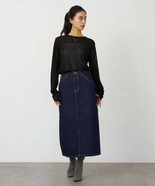 Lee（リー）の「リニューアル Lee BABE ストレッチ/ミドル丈デニムスカート 【豊富なサイズ展開XS-XL】（デニムスカート・レディース・インディゴブルー/ライトインディゴブルー/ブラック系その他・X-SMALL/MEDIUM/LARGE/X-LARGE/SMALL）」の13枚目の写真