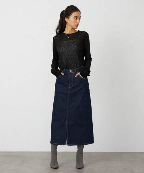 Lee（リー）の「リニューアル Lee BABE ストレッチ/ミドル丈デニムスカート 【豊富なサイズ展開XS-XL】（デニムスカート・レディース・インディゴブルー/ライトインディゴブルー/ブラック系その他・X-SMALL/MEDIUM/LARGE/X-LARGE/SMALL）」の14枚目の写真