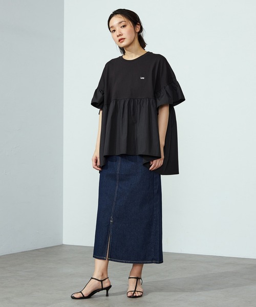 Lee（リー）の「Lee/リー リニューアル Lee BABE ストレッチ/ミドル丈デニムスカート 【豊富なサイズ展開XS-XL】（デニムスカート・レディース・インディゴブルー/ライトインディゴブルー/ブラック系その他・X-SMALL/MEDIUM/LARGE/X-LARGE/SMALL）」の15枚目の写真