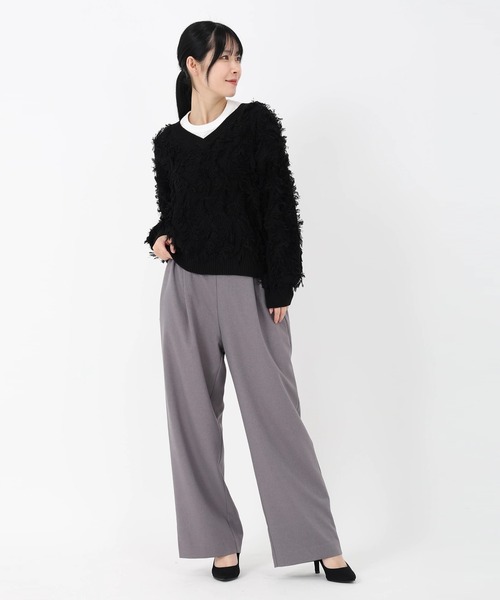 STRAWBERRY-FIELDS（ストロベリーフィールズ）の「プルックツイル_タックイージーパンツ（スラックス・レディース・ブラック/オフホワイト/グレー・1/2）」の14枚目の写真