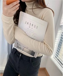 スリムフィット 細リブ ハイネックネックニット