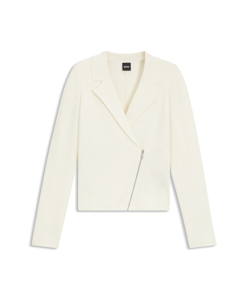 BOSS(ボス)の「ニットブレザー アシンメトリーフロントジップ(テーラードジャケット・レディース・ダークブルー/ホワイト・XS/M/S/L/XL)」の7枚目の写真