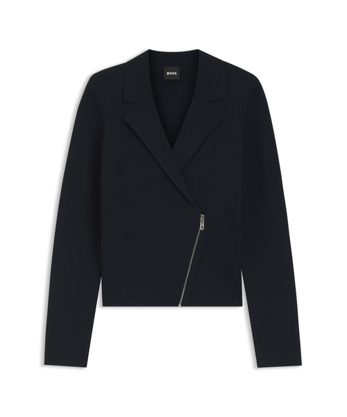 BOSS(ボス)の「ニットブレザー アシンメトリーフロントジップ(テーラードジャケット・レディース・ダークブルー/ホワイト・XS/M/S/L/XL)」の12枚目の写真
